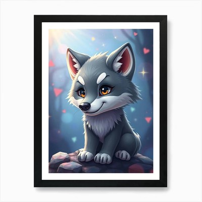 Cute Wolf Drawing Art Print Framed Wall Art Poster Canvas Print Picture