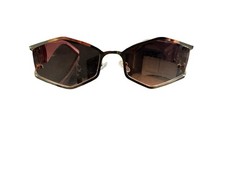 Women s Geometric Hexagon Sunglasses Gold Metal Frame Brown Tinted Lenses
