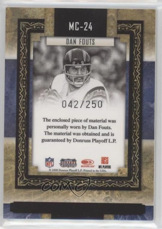2008 Donruss Americana Sports Legends Museum Collection Materials Dan Fouts HOF - Image 2 of 2
