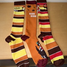 3 Pairs NEW Thanksgiving Turkey Trot Socks Fun Running Knee High Socks