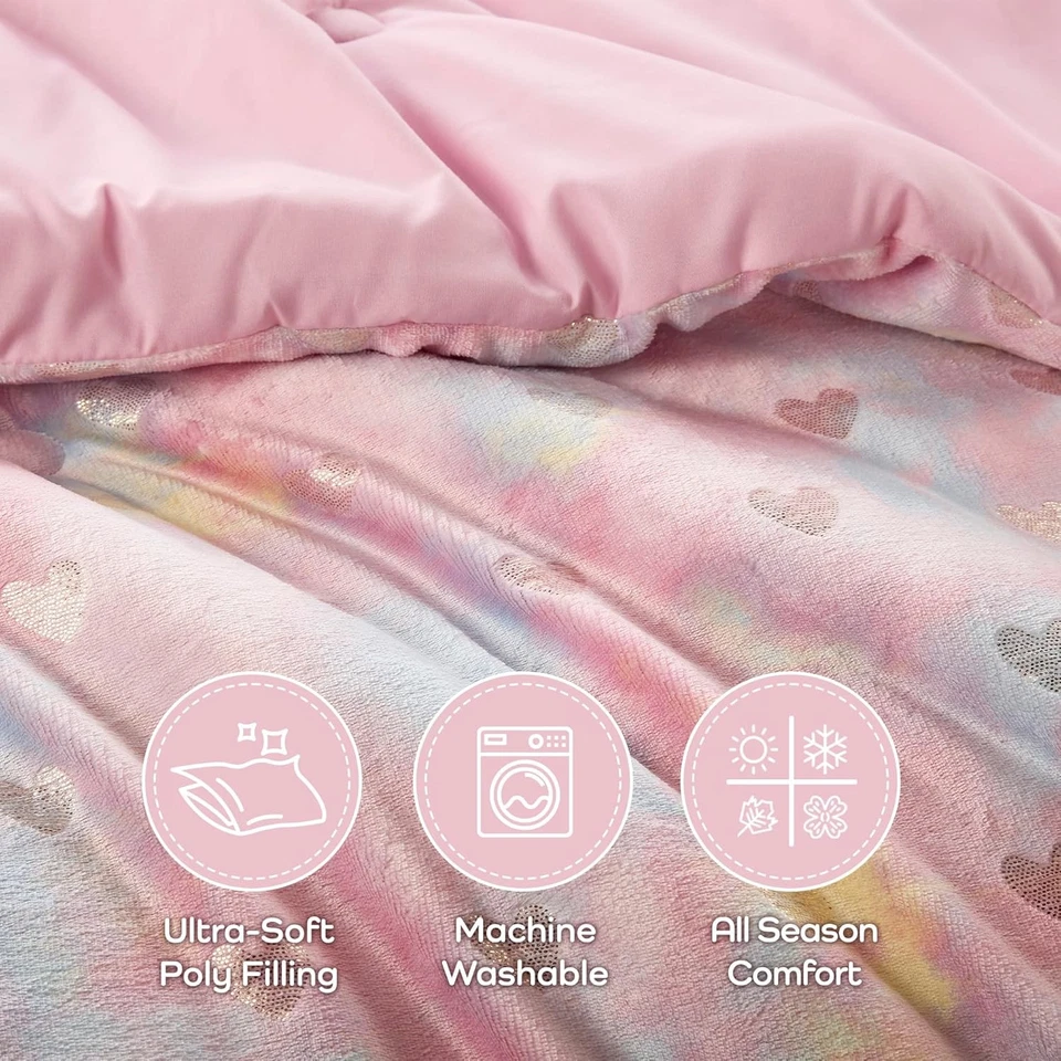 Juego de edredón doble Mi Zone, juego de dormitorio de 3 piezas corazones metálicos para niñas, doble Foto 3 de 4