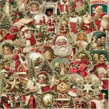 50 PACK OLD CHRISTMAS Retro Vintage Santa Angels Stocking Festive Stickers Lot
