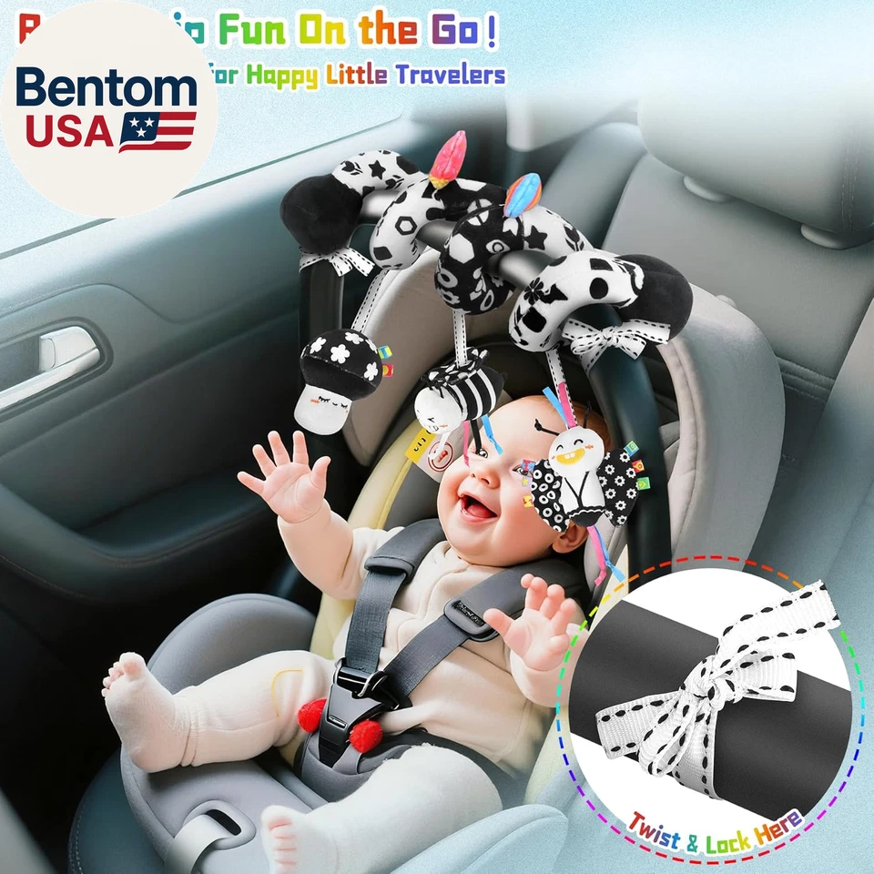 Juguetes de asiento de coche en espiral para bebés, 0-6 meses cochecito actividad juguetes colgantes  Foto 2 de 4