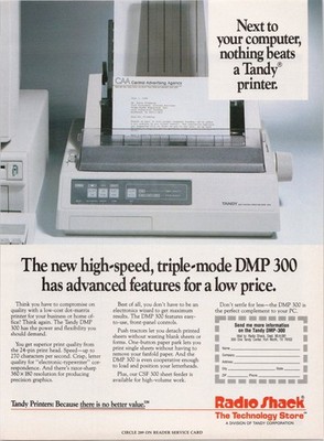 Tandy Radio Shack DMP 300 Printer Vintage Magazine Ad 1989 Computer Retro