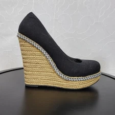 Call It Spring Womens Heels Size 9 Black Canvas Platform Espadrille High Wedge