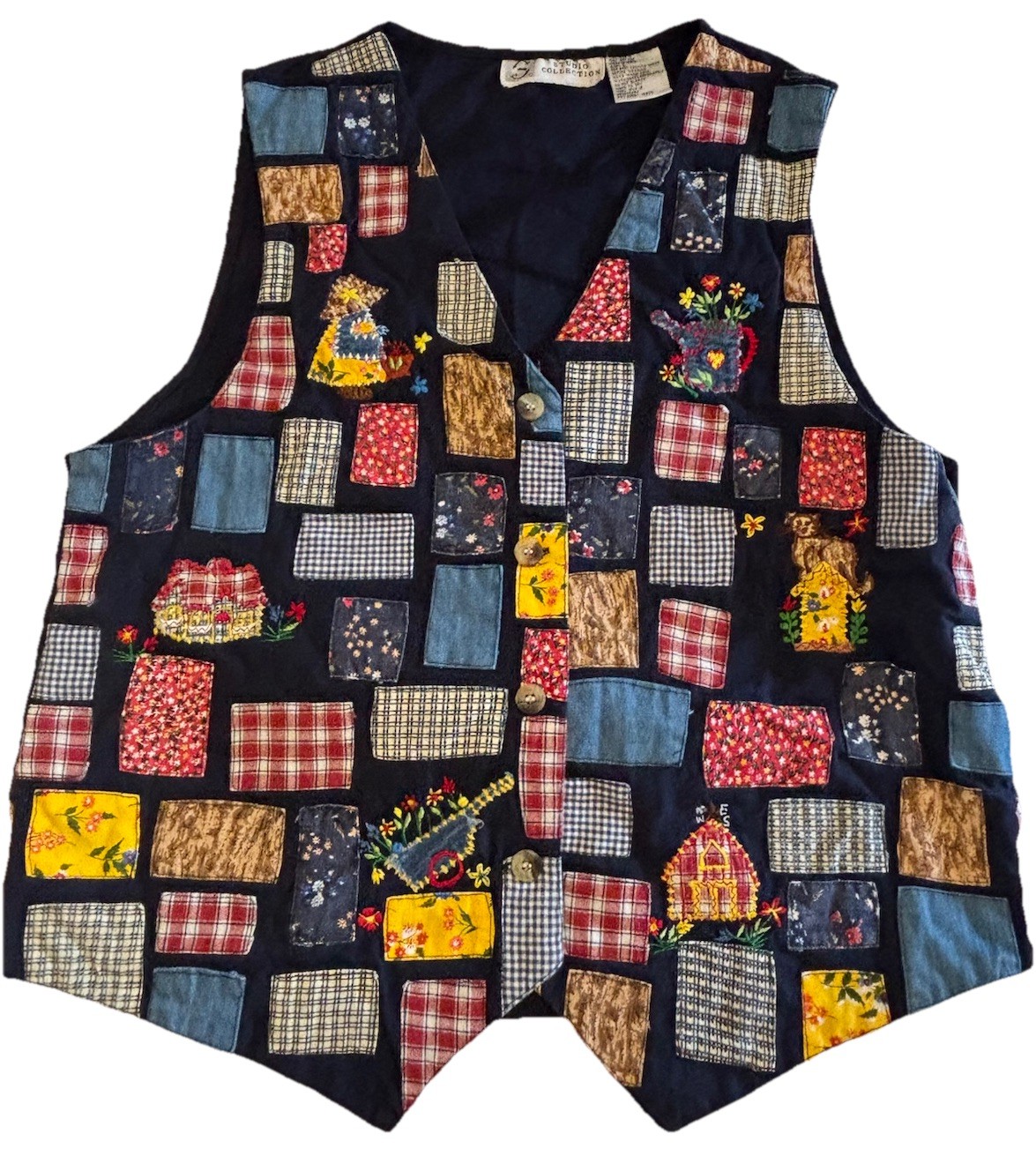 Vintage 90s Studio Collection Patchwork Cat Vest … - image 1