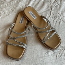 Steve Madden Women  s  Spice  Sandal Bling Square Open Toe Slide On Size 9