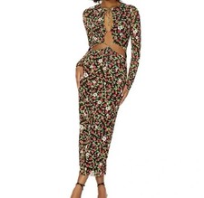 AFRM Noir Strawberry Floral Mesh Dress Cutout Bodycon Size M