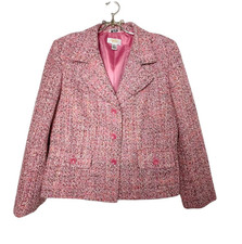 Talbots Tweed Wool Blend Lined Marled Pink Suit Jacket Blazer Women s Size 10