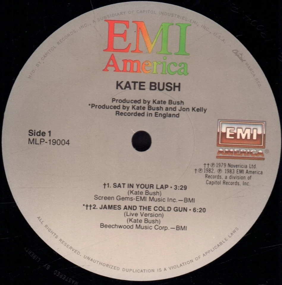 Kate Bush Sat In Your Lap LP vinyl USA Emi 1983 has gold promo stamp on front - Image 3 of 3