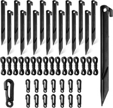 48PCS Inflatable Stakes with Tethers  Hooks, Plastic Tent Black