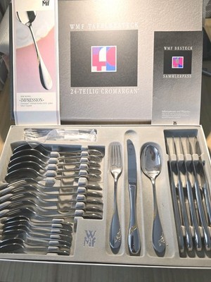 WMF IMPRESSION  BESTECK 24-TEILIG EDELSTAHL POLIERT DEKOR VERGOLDET Top Zustand 