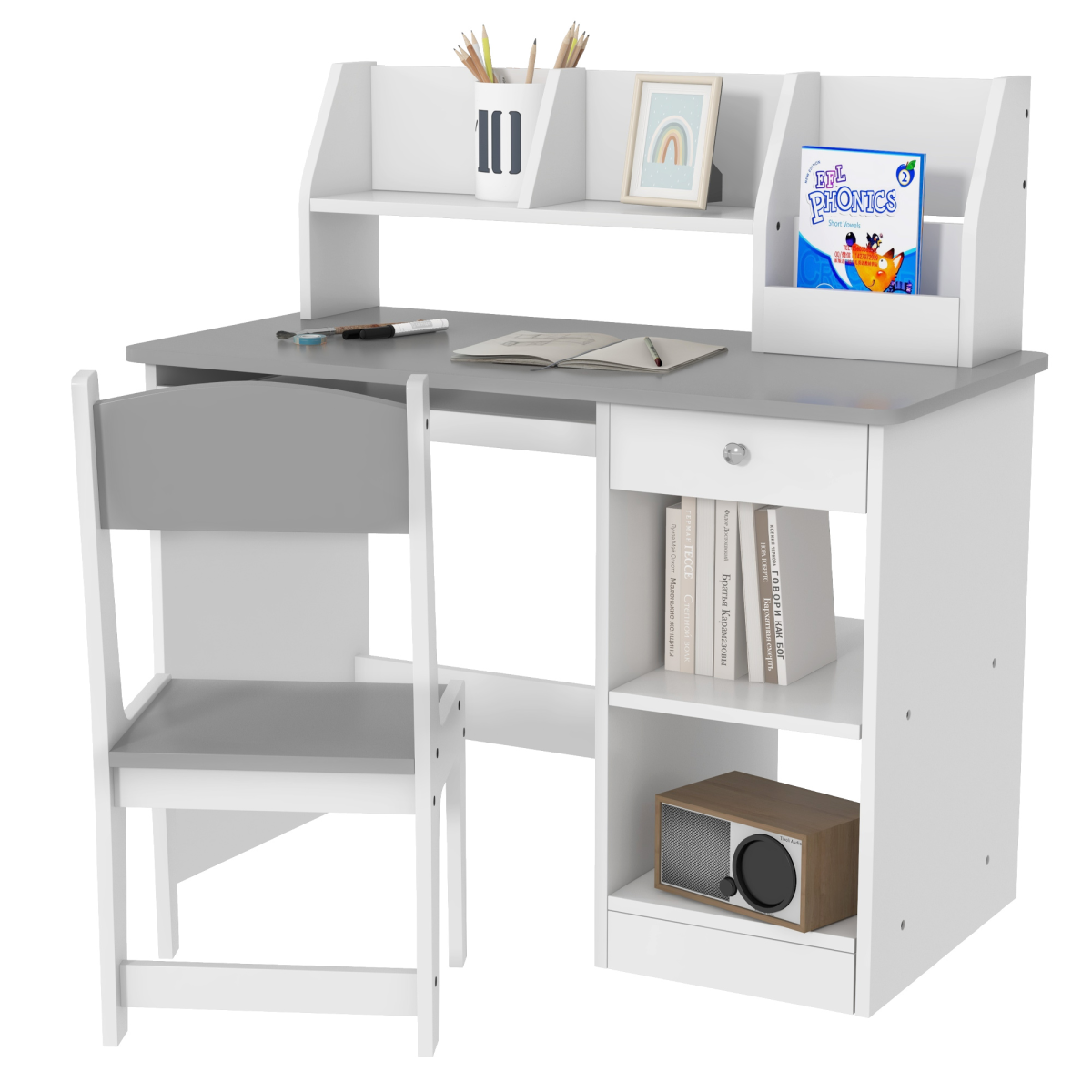 Bobobiy Grey Zonekiz Two-Piece Kids Desk And Chair Set With Storage, For Ages 5-8 Years - Image 2