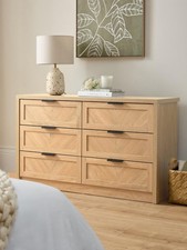 Chevry 3 + 3 Drawer Chest Oak Fishbone Effect Modern Bedroom Furniture