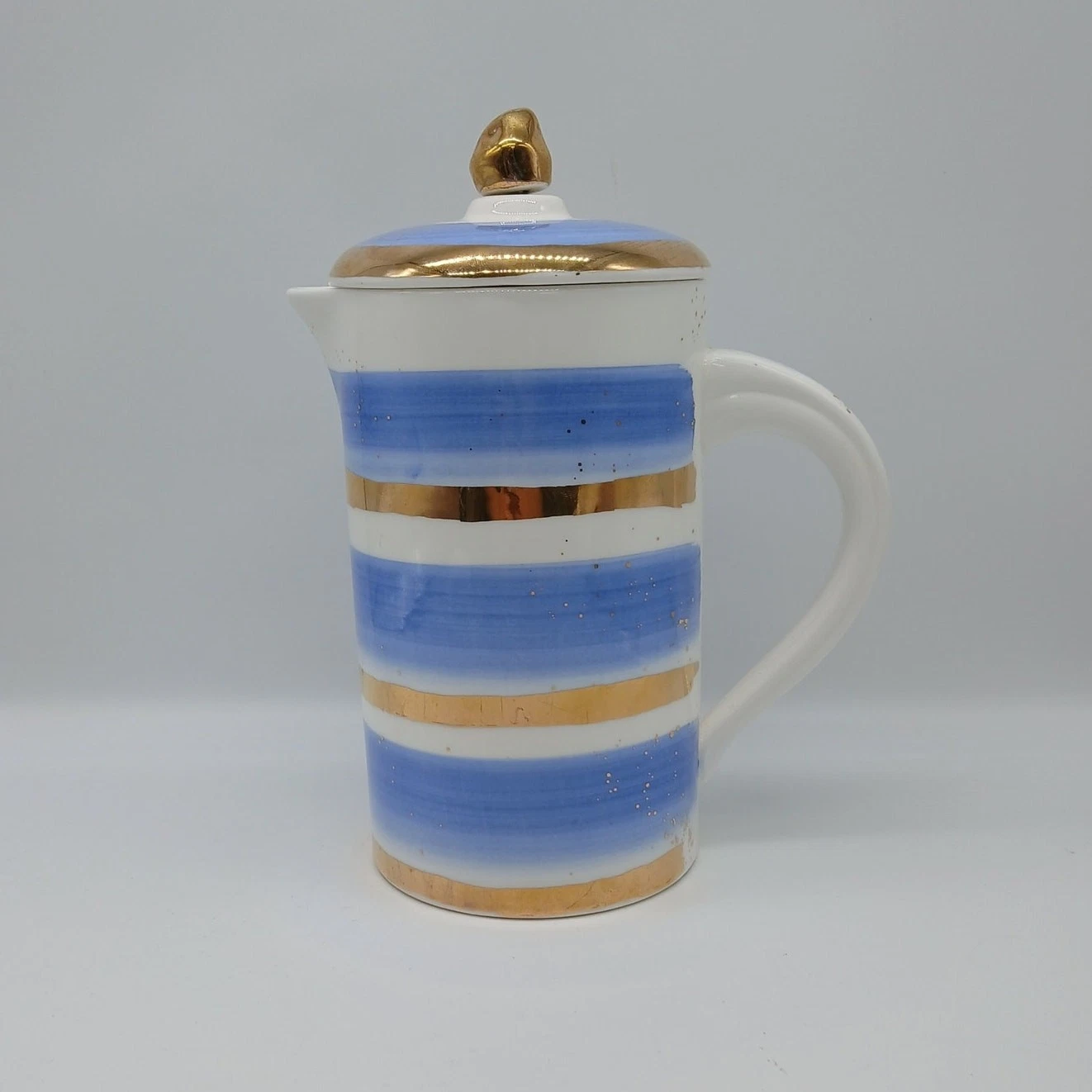 Suite One Studio for Anthropologie Mimira Ceramic French Coffee Press Blue Gold