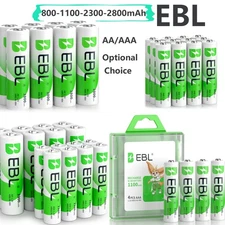 EBL Lot AA AAA Rechargeable Batteries 2800mAh 2300mAh 1100mAh 800mAh NI-MH + Box