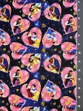 Disney Princesses Love Heart Couples Custom Cotton Fabric FQ 18 By 28 New