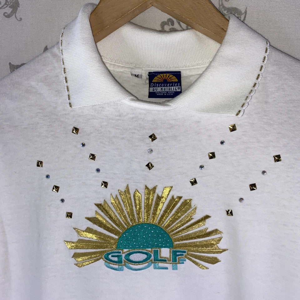 VTG  Golf Embroidered Rhinestone  Women's Shirt Sz MED - Image 2 of 4