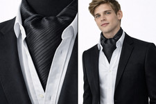 Twill Men's Cravat Ascot Black Tie Satin Scarf Stripe Plain Fancy Formal UK