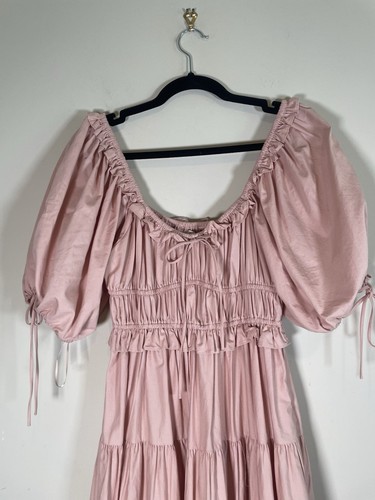 Abito midi En Season popeline cotone maniche a sbuffo scollato a strati taglia XS rosa boho - Foto 6 di 17