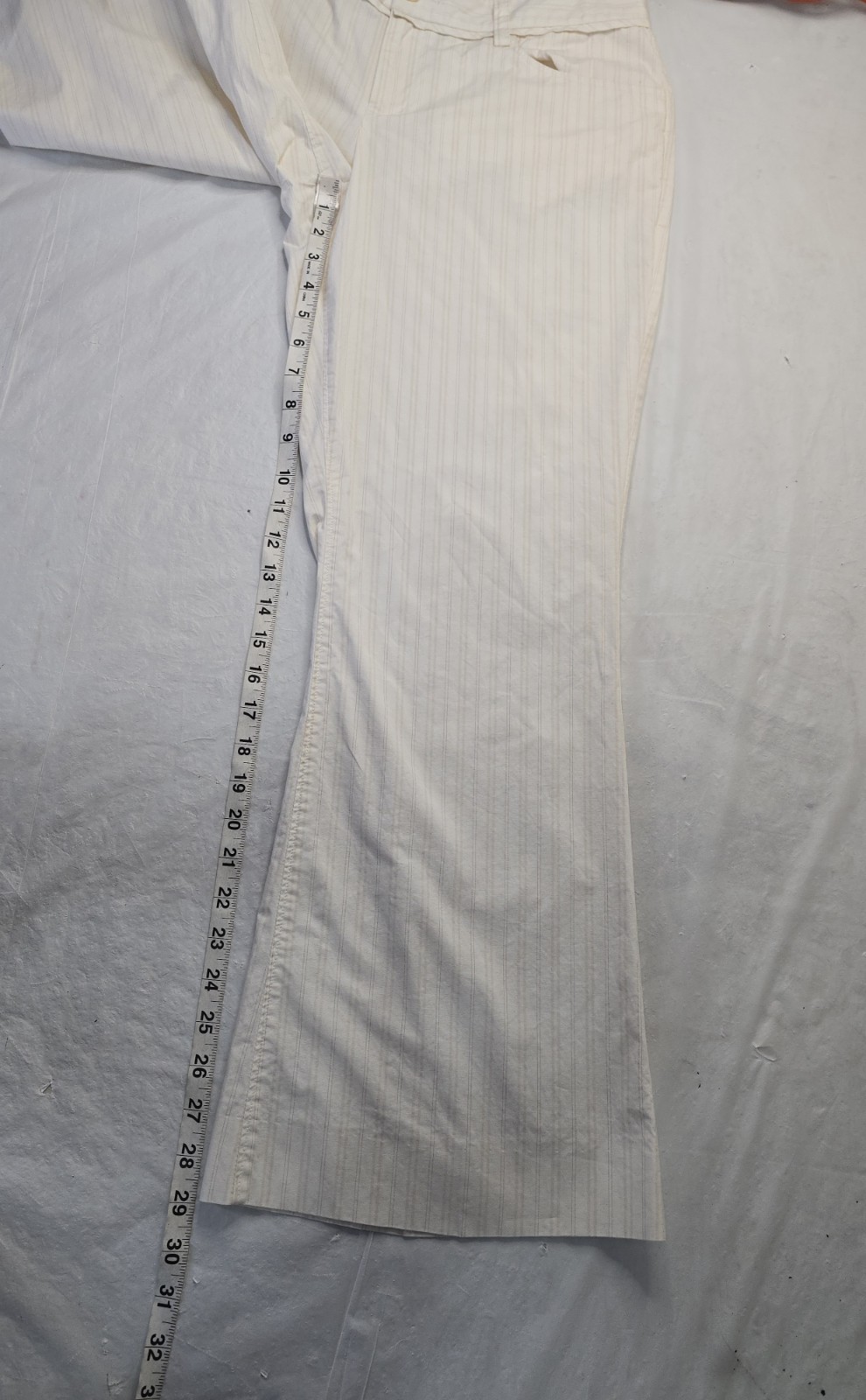 Calvin Klein Dress Pant Ivory Cream Pinstripe Dramatic Flared Leg Y2K Officewear thumbnail 16