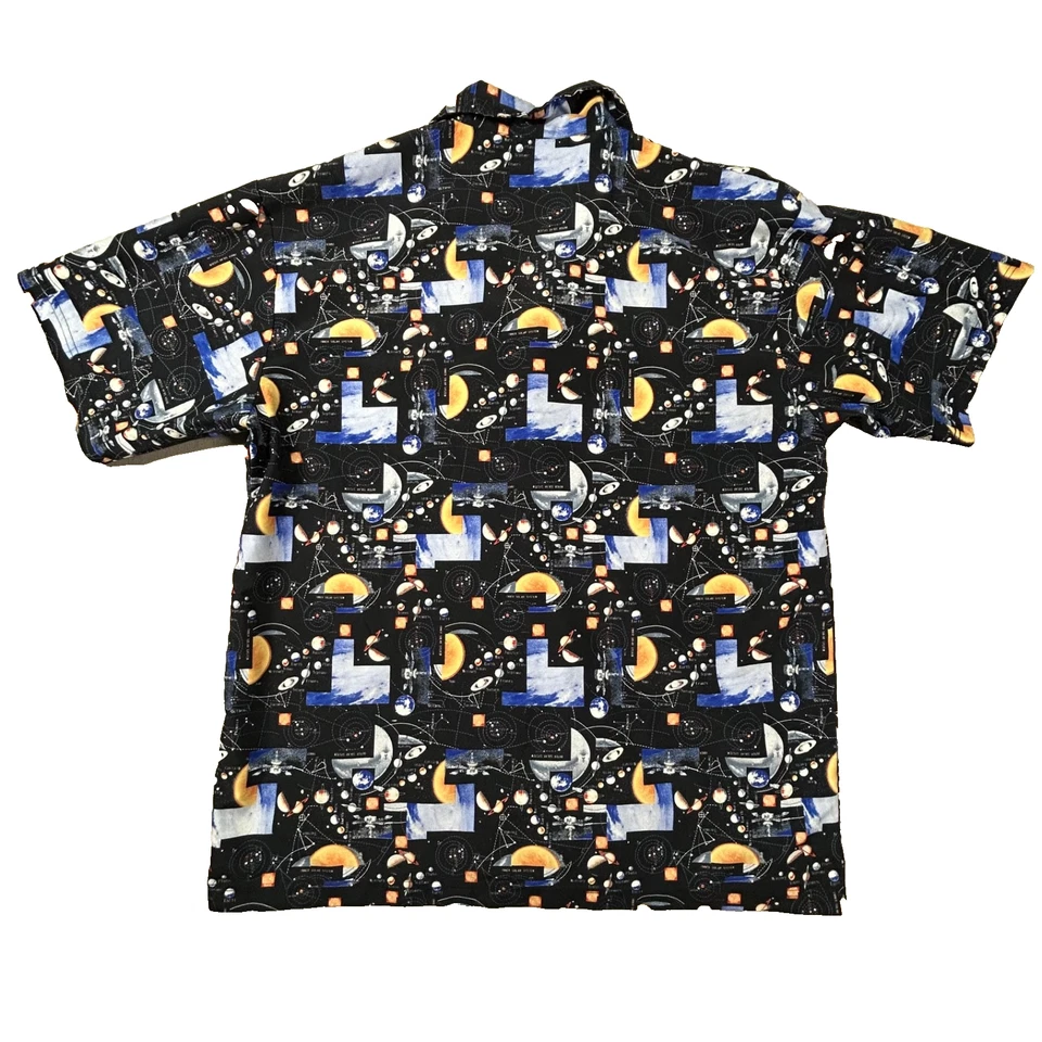 Vintage ODO Shirt Mens XL Solar System Universe Space Camp Button 90s Y2K AOP - Image 2 of 4