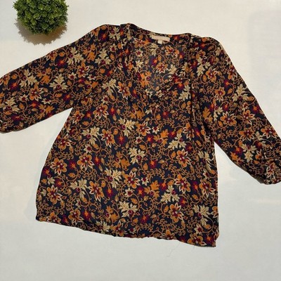 Banana Republic Fall Floral Print V Neck Blouse Top Women's Size Small