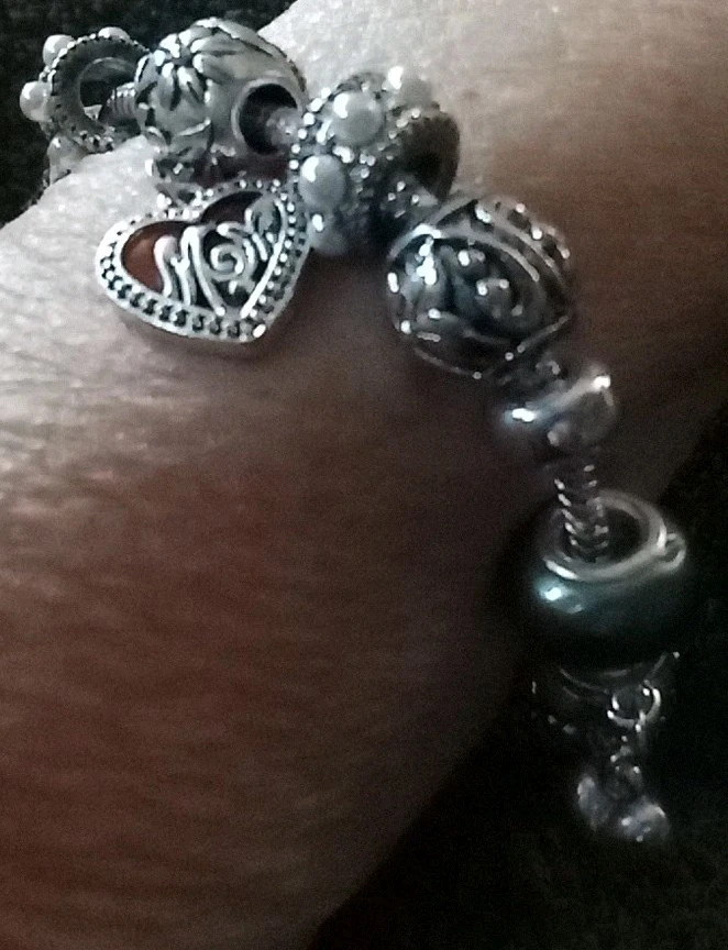 Ambrosia Green New Old Stock Silver Bracelet With Beads, Charms & Heart Clasp  - Image 4 of 4