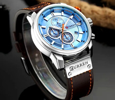 Luxury Men Blue Watches Chronograph Sport Wrist Date Quartz Wristwatch Gift New