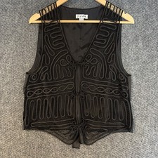 Vintage Womens Vest Medium Y2K Black Floral Lace Fairy Grunge Whimsigoth Crochet