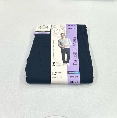 English Laundry Men's Straight Fit 5 Pocket Pants, Dark Blue, Size 30x29