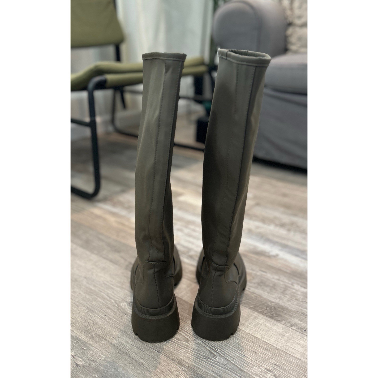 SAOLA Stivali in gomma Zara plateau gommati suola grossa combattimento verde pioggia 37 (6 5)