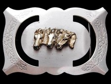 KC25128 VINTAGE 1970s THREE HORSE HEADS WESTERN STYLE BELT BUCKLE