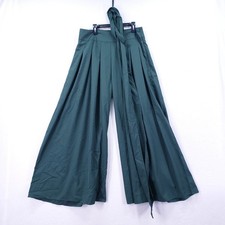 Unbranded Women Wide Leg Pleated Trousers Green Large With Belt Boho Beach