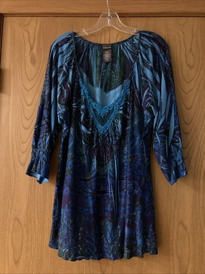 Covington Bright Multicolored Embroidered V-Neck Top Women s XL
