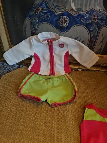 American Girl Doll Track Outfit Set Athletic Running Clothing AG Pink Green - Picture 15 of 24