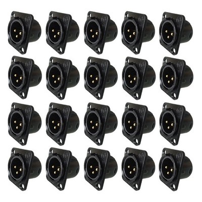 20x XLR 3Pin Male Panel Mount Chassis Audio Connector Fine Nickel Plated Housing