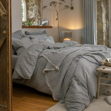 Luxury Silver Gray Flannel Stripe Queen Duvet Set - Super Soft Cotton