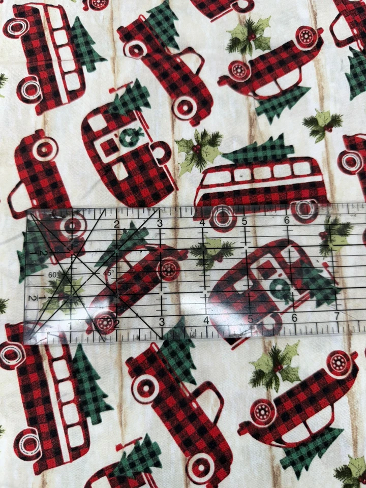 Susan Winget Red Buffalo Plaid Car Truck Bus Toss Fabric Christmas 2 Yards - Image 2 of 4