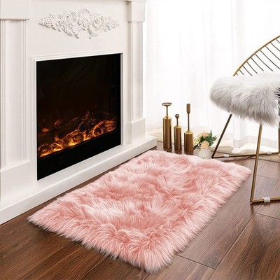Luxury Faux Fur Rug, Fluffy Sheepskin Rug, Cozy Home Decor, Pink
