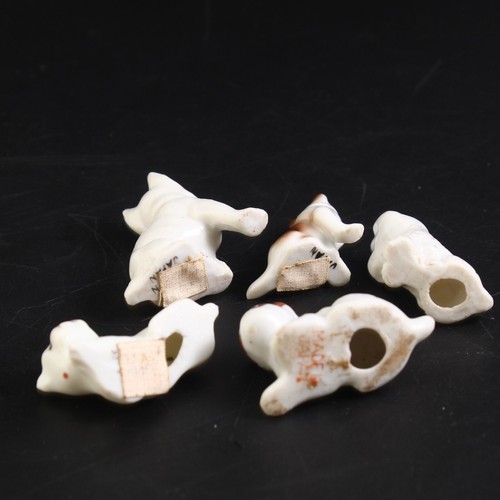Vintage Set Of 5 Miniature 1.5" White & Brown Porcelain Dogs Japan - Picture 4 of 4