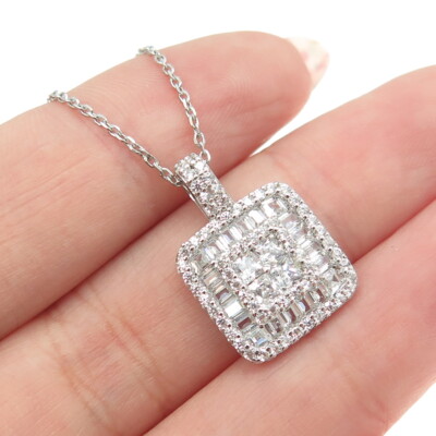 925 Sterlingsilber Baguette & Rundschliff C Z Quadrat Kabel Kette Halskette 16''