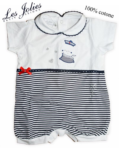 KURZE CLOWNS JUMPSUIT BABY BESTICKT 100% BAUMWOLLE LES JOLIES - Bild 2 von 7