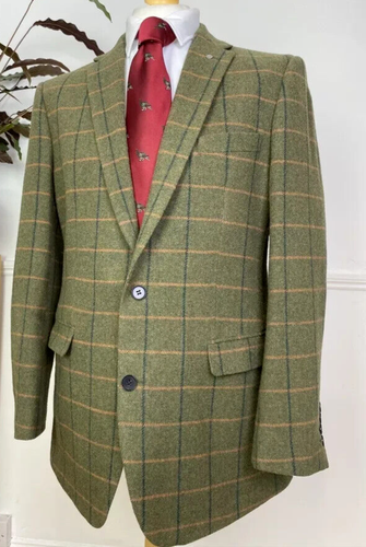 Samuel Windsor Wicken Green Windowpane TWEED Hacking Sport Jacket Blazer (48S)