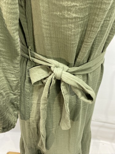 Lucky Brand Womens Sz XS Sage Green V Neck Belted Ruffle Hem Crinkle Midi Dress - Picture 8 of 12