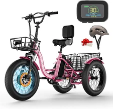 SUNYRISY 20" x 4" Pink Electric Trike, 7 Speeds Electric Tricycle for Adult 500W
