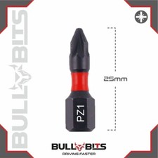 Image of 1 x 25mm PZ1 POZI No.1 Impact Screwdriver Driver Drill Bit Magnetic 1/4" 25mm
