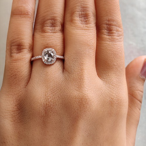 0.68 Ct Oval Cut Salt And Pepper Diamond Ring 14K Rose Gold Engagement Gift Ring - Picture 7 of 9