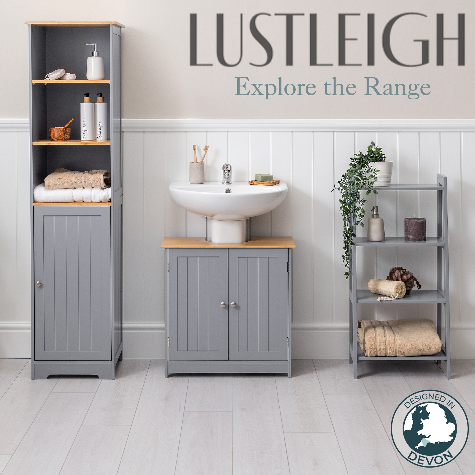 Bathroom Shelf Grey Bamboo Freestanding Tallboy Storage Unit Christow eBay