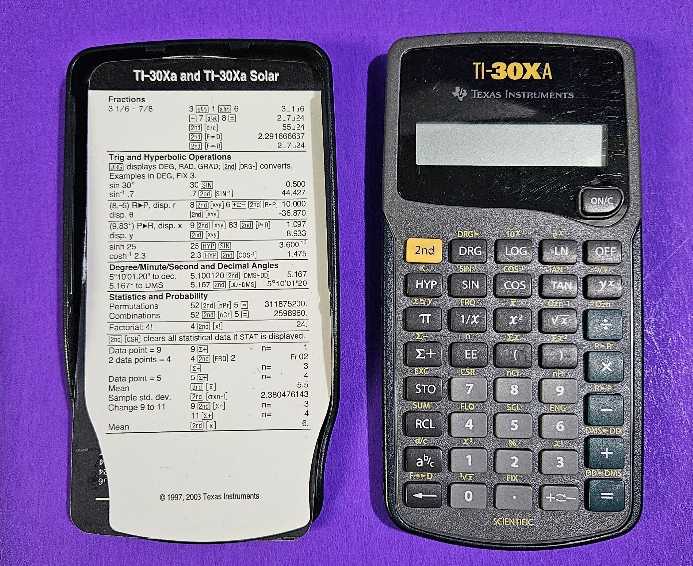 Texas Instruments TI-30Xa Solar Scientific Calculator Tested Works